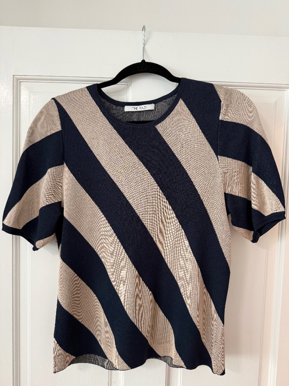 The Fold London Morella Slinky Knit Top Oyster Blue Size S